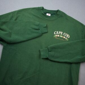 Vintage Jerzees USA Cape Cod Sailing Crewneck Sweatshirt Men XL Green Nautical